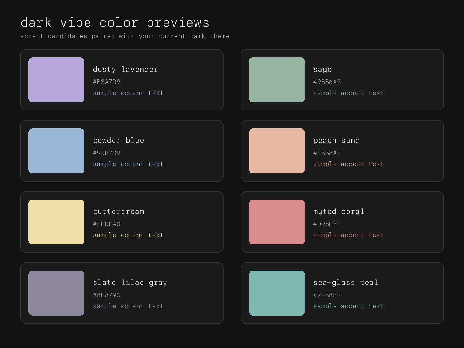 Dark accent color preview grid